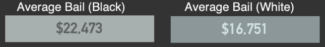 A text block showing the comparison of the average monetary bail for a Black person ($22,473) vs. a white person ($16,751).