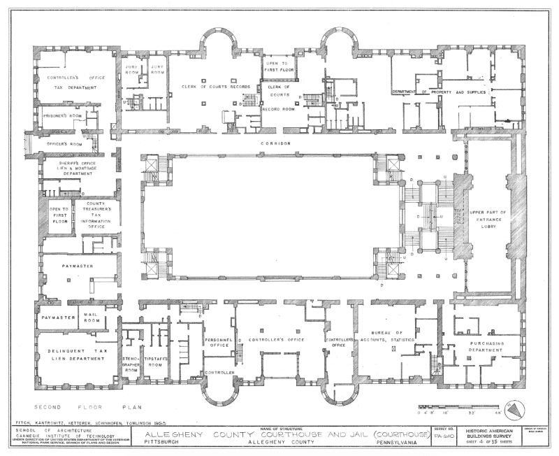 Allegheny County Courthouse and Jail building 2nd floor blueprint